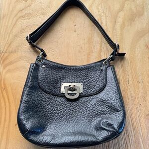 Vintage Y2K DKNY Hard Pebbled Leather Gold Hardware Turn Lock Shoulder Bag